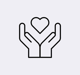 Obraz premium Hand holding heart vector line icon.