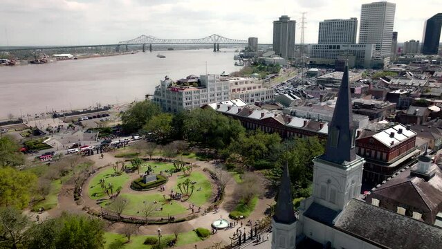 Drone: New Orleans Mississippi River French Quarter