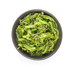 Bowl with healthy seaweed salad on white background © Pixel-Shot