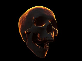 Smiling dark skull with flaming orange rim lighting