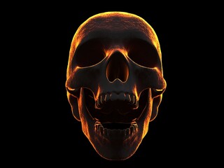 Dark skull with flaming orange rim lighting