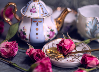 Vintage Tea Set with Roses