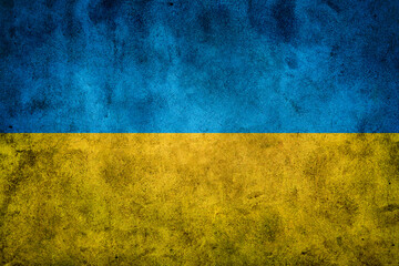 Rustic grunge wall background texture design in the shape and colors of Ukrainian Flag.