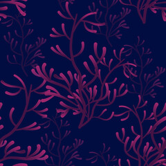 Corals at the bottom of the ocean. Marine pattern. Undersea world. Vector illustration