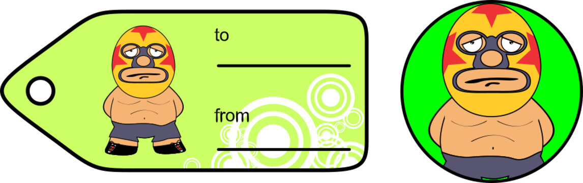 funny mexican westler character cartoon gift card sticker illustration in vector format