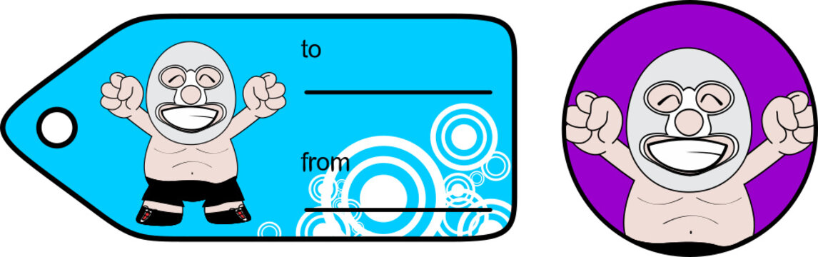 funny mexican westler character cartoon gift card sticker illustration in vector format