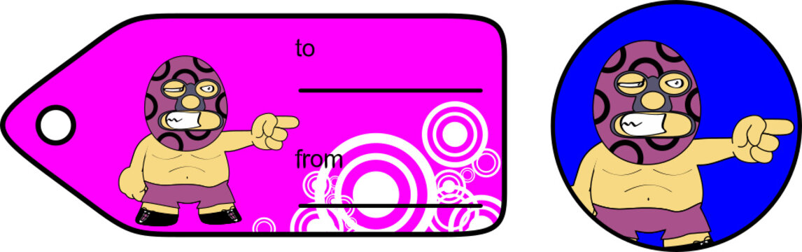 funny mexican westler character cartoon gift card sticker illustration in vector format