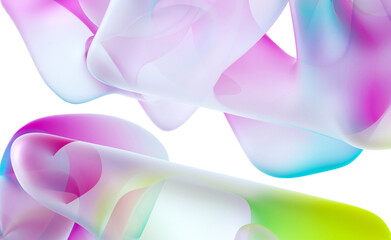 3d render abstract art of surreal 3d background in curve wavy organic biological lines forms in transparent rubber plastic material with multi layer effect in purple and azure blue color gradient  