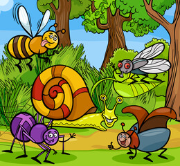 Obraz na płótnie Canvas cartoon insects and snail funny characters group