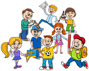 cartoon elementary school children group
