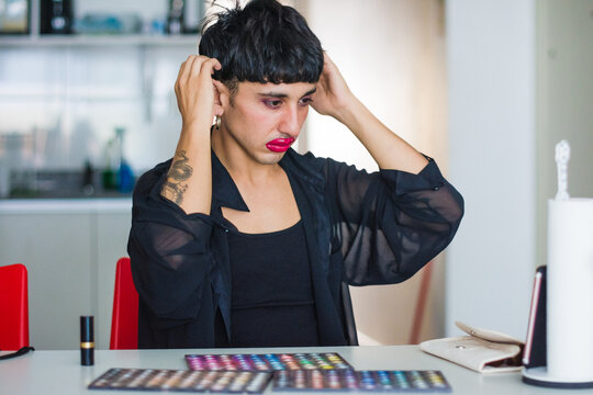 Non binary person getting pretty
