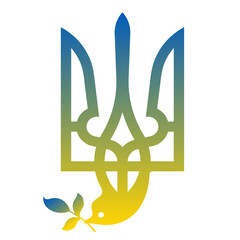 Tryzub with dove of peace. Coat of arms of Ukraine in the shield, trident national ukrainian emblem. - obrazy, fototapety, plakaty