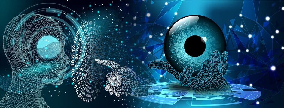 Cogs gears The concept of coding eye vision, circuit industrial business background. banner background. vector illustration.