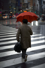 雨の日の赤い傘/Red umbrella on a rainy day