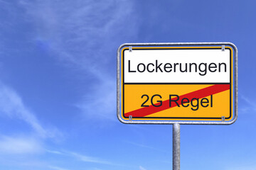 3d Illustation - Ortsschild - Ortstafel - 2G Regel - Lockerungen - Himmel - Wolken