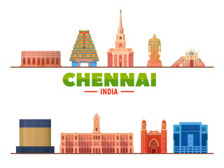 Chennai ( India ) city landmarks in white background. Vector Illustration. Business travel and tourism concept with modern buildings. Image for presentation, banner, placard and web site. - obrazy, fototapety, plakaty