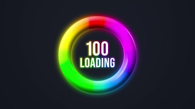 Video animation of a modern glowing preloader and circular bar for loading progress in rainbow colors - abstract background - seamless loop