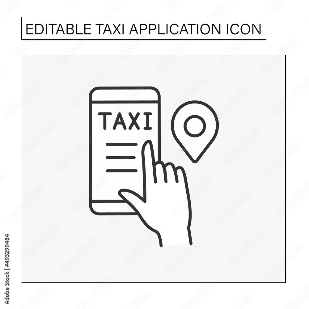 Poster app line icon. modern digital application for taxi order. app in smartphone. taxi application concep