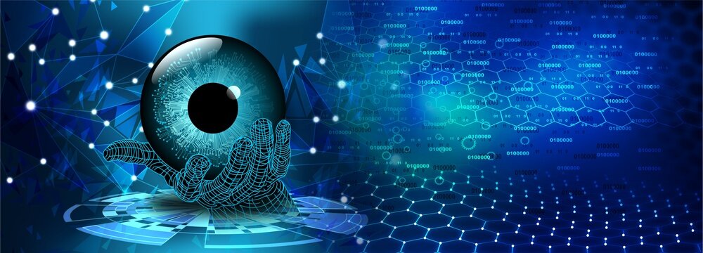 World`s eye vision business Technology background, hexagons and circuit board, Hi-tech digital technology and engineering.