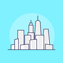 Fototapeta premium Landscape of the city, high-rise buildings, flat icon