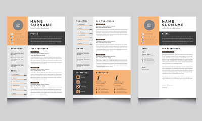 Professional Cv Template, Resume and Cover Letter Layout with Dark and Orange Accents