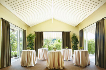 Wedding reception meeting room with tables