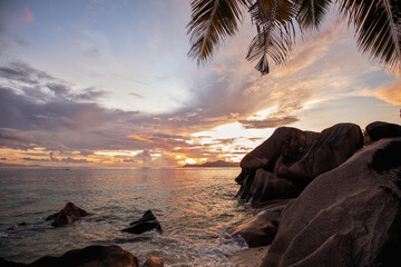 calm sunset on tropical island beach in Indian ocean