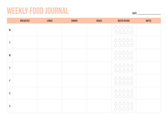 Food journal, weekly meal planner