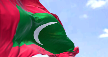 Detail of the national flag of Maldives waving in the wind on a clear day