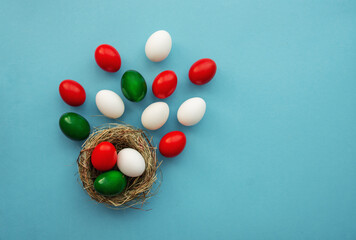 Happy Easter holiday in italian card, Easter eggs as the color of the Italian flag - green, white, red