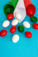 Happy Easter holiday in italian card, Easter eggs as the color of the Italian flag - green, white, red