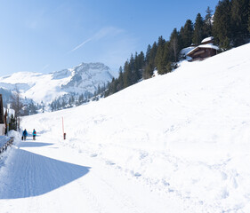 Fototapeta na wymiar Stoos is a car-free leisure, sports and vacation resort with a fully comprehensive infrastructure and extremely varied offers for winter sports enthusiasts of all kinds. Schwyz, Muotatal, Morschach.