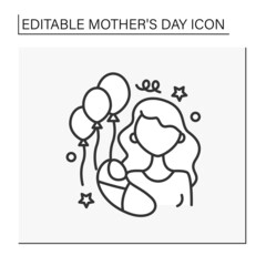 Celebration line icon. Party in honor of mother and baby. Special family day party. Mother day concept. Isolated vector illustration. Editable stroke