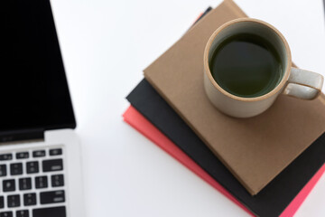 Green tea on desk