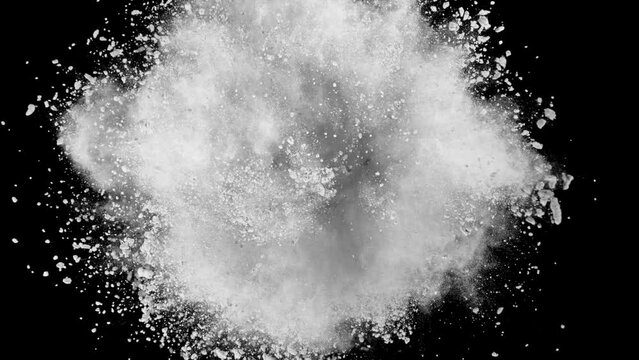 Super slow motion of white powder rotation isolated on black background. Filmed on high speed cinema camera, 1000fps.