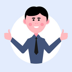 Male businessman in blue shirt showing thumbs up symbol ok. EPS 10 vector image