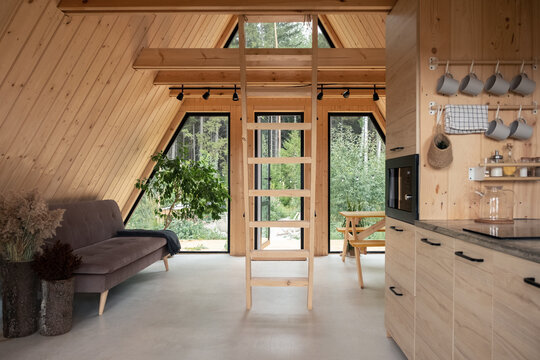 Interior of A frame countryside house
