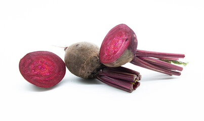 Fresh red beets or beetroots isolated on white background.