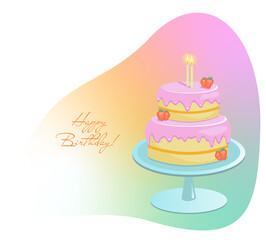 Cake with strawberries and 2 candles
