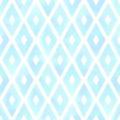 Stof per meter Pastel Turkoois naadloze patroon vector met geometrische ruitvormen en witte achtergrond