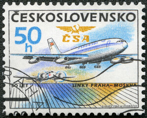 CZECHOSLOVAKIA - 1986: devoted the 50th anniversary Prague Moscow air service, 1986