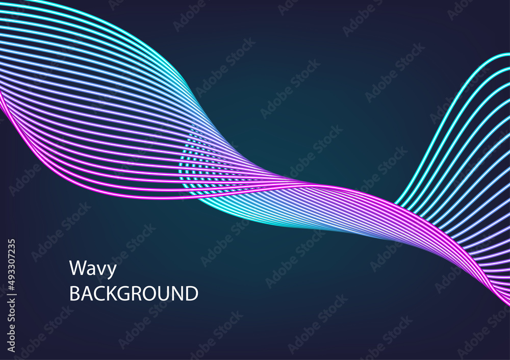 Poster magenta and cyan gradient abstract wave line, smooth pattern, communication technology cyberpunk cur