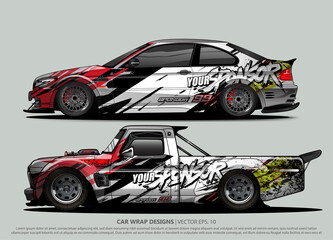 Fototapeta premium Race car wrap design vector for vehicle vinyl sticker and automotive decal livery 