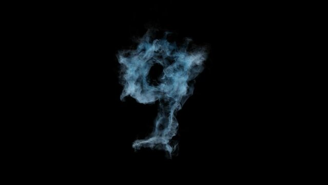 Regresive count in smoke texture. Black background. begining in 10 to 0