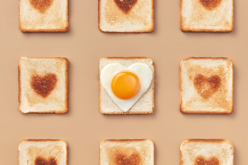 Sandwiches with burnt hearts and egg