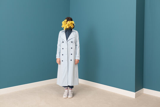 woman in a blue room