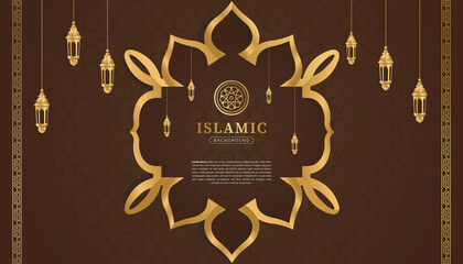 Luxury Islamic arabic ornament pattern frame borders brown and gold background