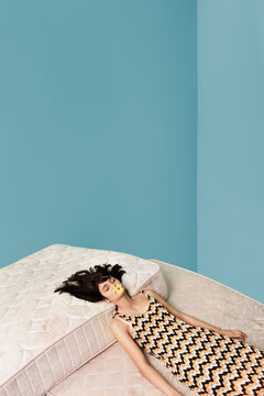 woman in a blue room
