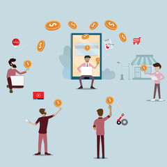 Flat design of business technology,People making money from the internet - vector