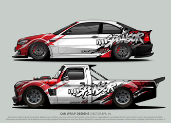 Obraz premium Race car wrap design vector for vehicle vinyl sticker and automotive decal livery 